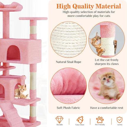 54 -Cat Tree Tower - Multi-level With Sisal Grab Post, Indoor Apartment With Ladder, Plush Toys, Rest And Play