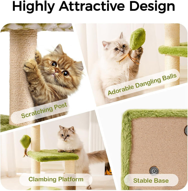 Mewoo Large Cat Tree Tower For Adult Cats - Multi-Level Scratching Post With Removable Perch & Interactive Toys, Indoor Cat Furniture For Kittens Green