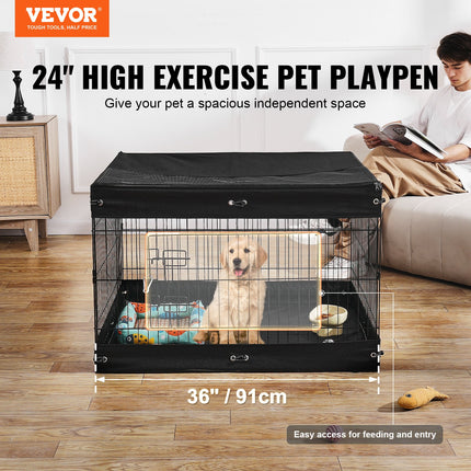 Dog Playpen 4 Panels Foldable Metal Dog Exercise Pen With Bottom Pad Cover