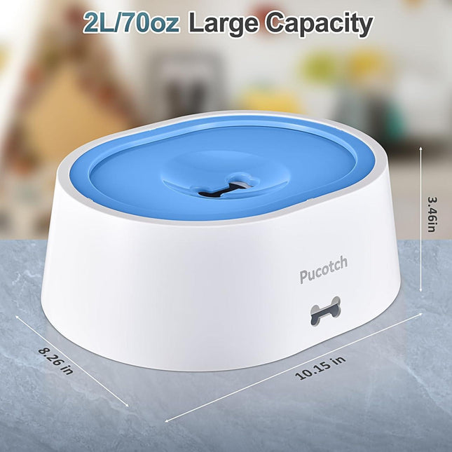 2L 70oz Spill-Proof Dog Slow Flow Drinking Bowl With Activated Carbon Filter