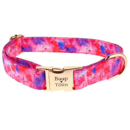 Boop Town Durable Soft Cotton Dog Collar With Nylon Core Quick Release Metal Buckle Adjustable for Girls Boys Small Medium Large Comfortable Pet Products Reduces Hair Matting Gold Tone Zinc Alloy Hardware