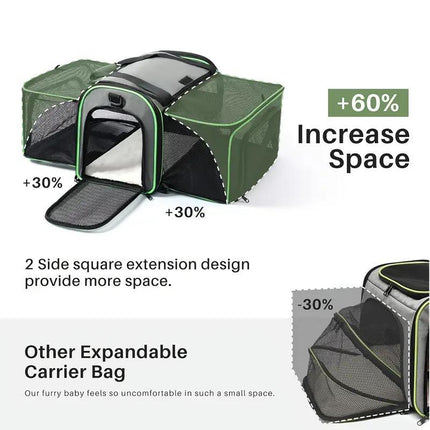 Expandable, Foldable, Portable Pet Carrier With Wheels And Six Sides For Cats And Small Dogs.