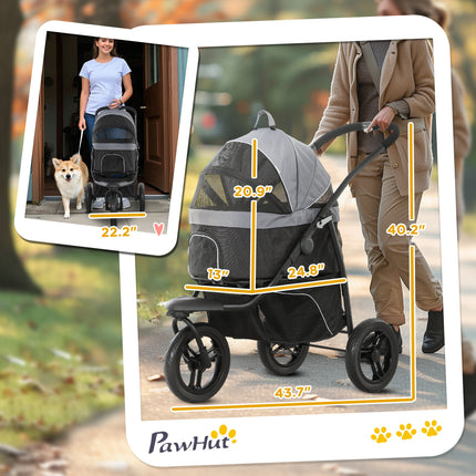 1 Pet Jogging Stroller for Small Dogs and Cats with Detachable Carrier - LITTLE PAW