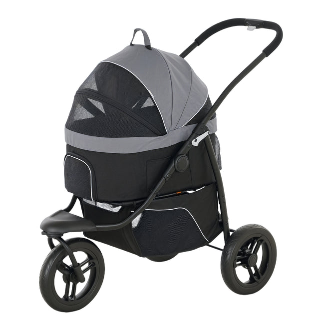 3 In 1 Pet Jogging Stroller For Small Dogs And Cats With Detachable Carrier, Storage Basket, Gray