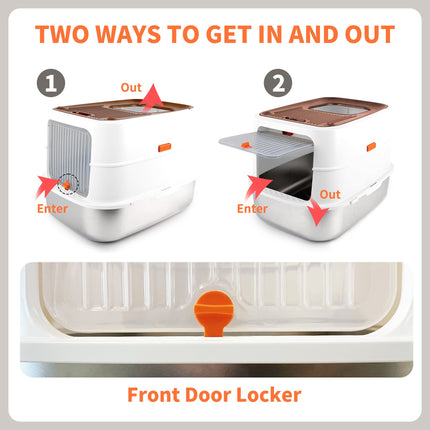 Go Fresh - Cat Litter Box - 2 Entries Hooded Cat Litter Box With Stainless Steel Base