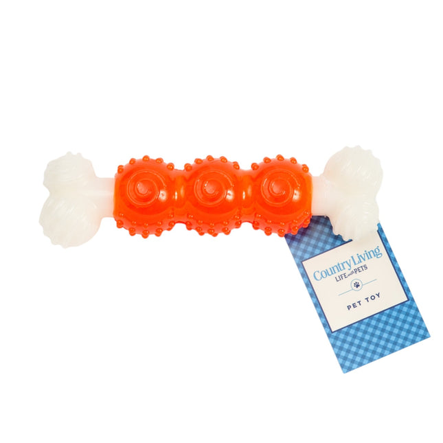 Country Living Bone-a-Treat Dog Chew Toy – Orange Bulged Balls & Green Spiral Ring