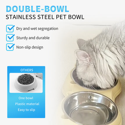 Double Stainless Steel Pet Bowl Set, Macaron Colors, Non-Slip Base And Easy To Clean For Cats And Dogs, Indoor And Outdoor Use