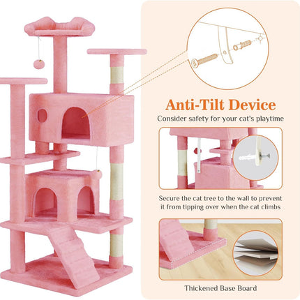 54 -Cat Tree Tower - Multi-level With Sisal Grab Post, Indoor Apartment With Ladder, Plush Toys, Rest And Play