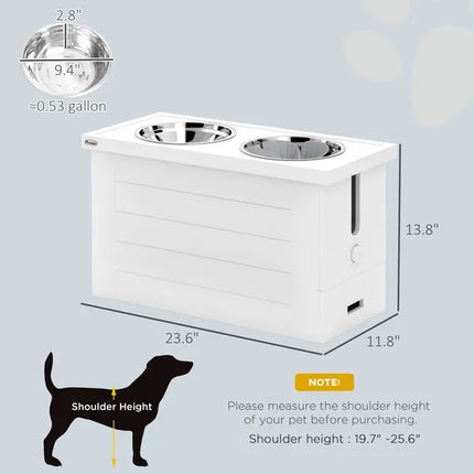 Elevated Dog Bowls With Slow Feeder Mat, Storage Cabinet, 3 Stainless Steel Bowls For Large & Extra Large Dogs, White