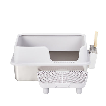 61x40x33CM, Litter Box, Stainless Steel And Plastic, Upper And Lower Snap Type, With Litter Spatula, Foot Pad - Grey