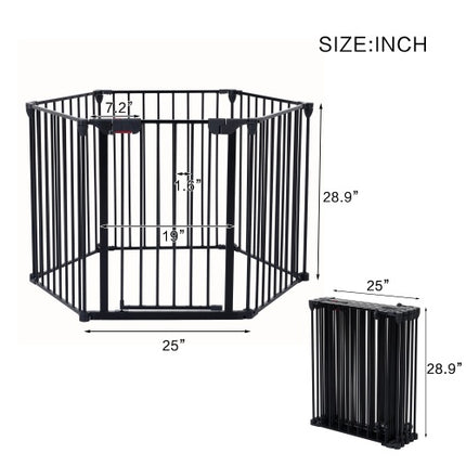 150 Adjustable Safety Gate 6 Panels Play Yard Metal Doorways Fireplace Fence Christmas Tree Fence Gate For House Stairs Gate Prohibited Area Fence