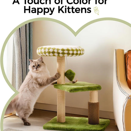 Mewoo Large Cat Tree Tower For Adult Cats - Multi-Level Scratching Post With Removable Perch & Interactive Toys, Indoor Cat Furniture For Kittens Green