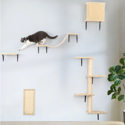 5 Pcs Wall Mounted Cat Climber Set  Floating Cat Shelves And Perches  Cat Activity Tree With Scratching Posts  Modern Cat Furniture