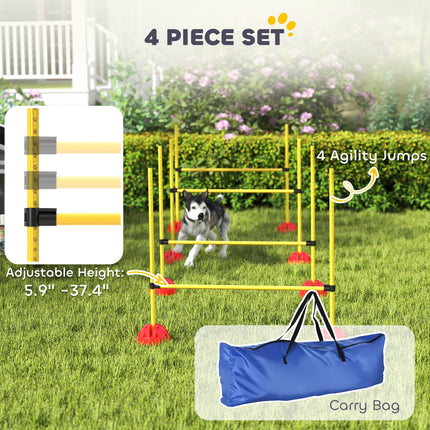 4 Piece Dog Agility Course Backyard Set with 4 Height Adjustable Dog Agility Jumps