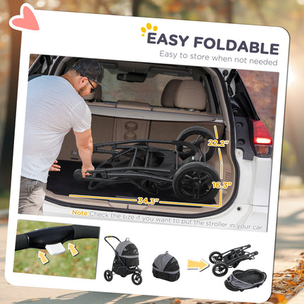 1 Pet Jogging Stroller for Small Dogs and Cats with Detachable Carrier - LITTLE PAW