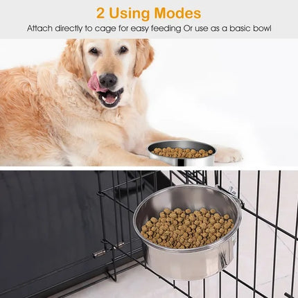 Stainless Steel Dog Bowl Pets Hanging Food Bowl Detachable Pet Cage Food Water Bowl With Clamp Holder