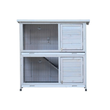 Rabbit Hutch Outdoor, 2-Story Rabbit Cage Indoor With Run, Bunny Cage With 2 Removable No-Leak Trays, Pet Cages With Non-Slip Ramp, Waterproof Roof, Fence, For Small Animals