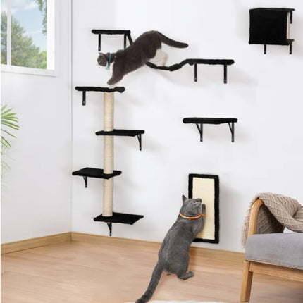 5 Pcs Wall Mounted Cat Climber Set  Floating Cat Shelves And Perches  Cat Activity Tree With Scratching Posts  Modern Cat Furniture
