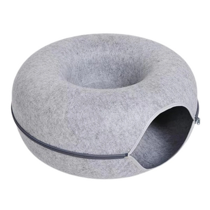 Felt Donut Cat Bed with Breather Hole – 2-in-1 Tunnel & Hideaway