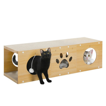 MUlti-Hole Fun Cat Tunnel With Scratching Board And Game Pom Pom Cat Tunnel House, Interactive Cat Scratching House, Self-improvement Drilling Hole Teaser, Must-have For Multi-Cat Families