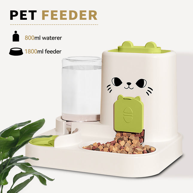 2-in-1 Automatic Cat Feeder And Water Dispenser - Dry Wet Separation, Cute Colored Face Feeder, Durable Plastic, Very Suitable For Indoor Pets To Drink Water And Healthy Diet, Cat Food And Water Dispe