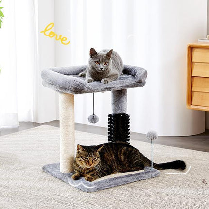 Small 4-in-1 Cat Tree Tower With Self-grooming Brush And Natural Sisal Scratching Post, Soft Plush Cat Bed And Hanging Ball, Suitable For Indoor Kittens