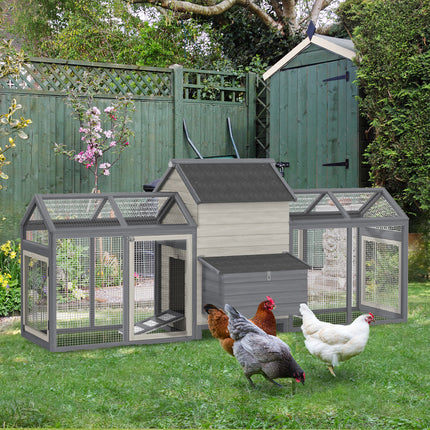 124" Dual Chicken Coop Large Chicken House Rabbit Hutch Hen Poultry Cage Backyard with Outdoor Ramps and Nesting Boxes - LITTLE PAW