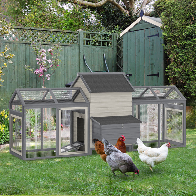 124" Dual Chicken Coop Large Chicken House Rabbit Hutch Hen Poultry Cage Backyard with Outdoor Ramps and Nesting Boxes - LITTLE PAW