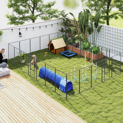 Dog Playpen For Indoor Outdoor, 24 Panels 44.5 H Puppy Playpen With Lockable Door, DIY Shape Pet Exercise Fence, Black