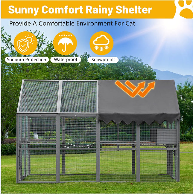Outdoor Cat House Cat Fence, Upgraded Waterproof Cover - Gray
