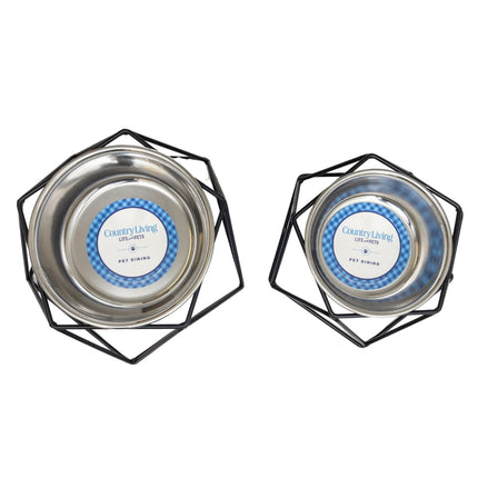 Country Living Elevated Single Dog Bowl Feeder – Geometric Design with Removable Stainless Steel Bowl