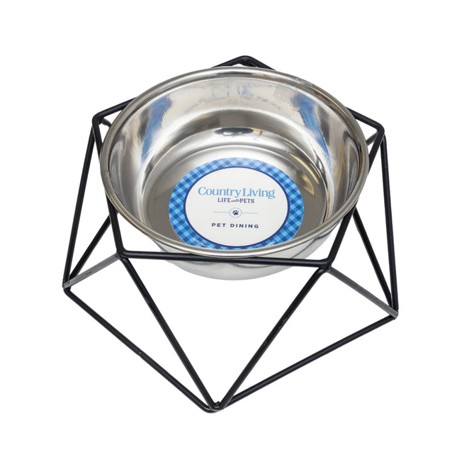 Country Living Elevated Single Dog Bowl Feeder – Geometric Design with Removable Stainless Steel Bowl