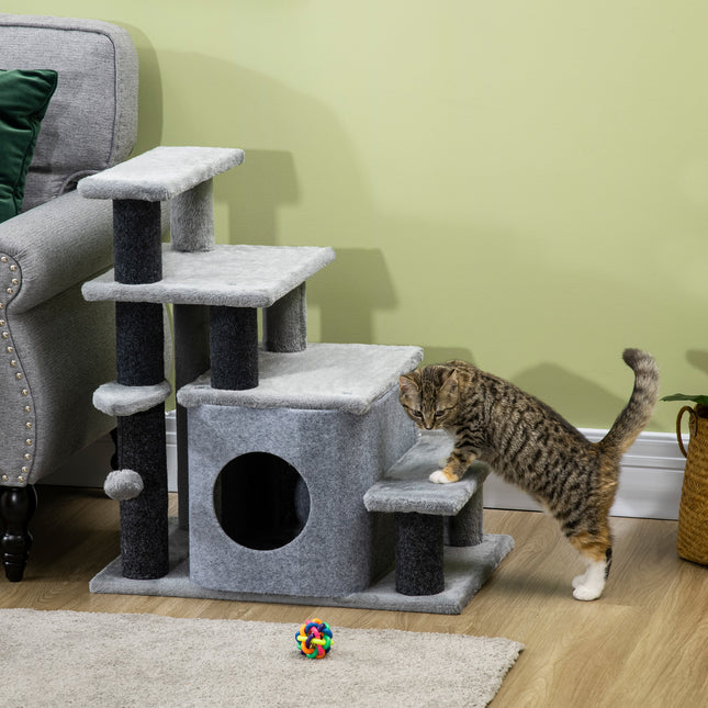 1 Cat Tree Tower 3-Step Pet Stairs with Scratching Posts - LITTLE PAW