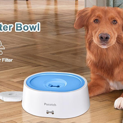 2L 70oz Spill-Proof Dog Slow Flow Drinking Bowl With Activated Carbon Filter