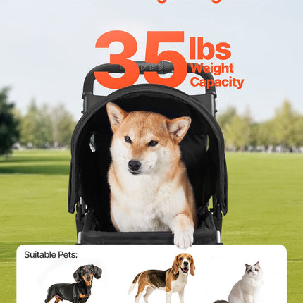 Pet Stroller Foldable 3 Wheels Dog Stroller With Brake Up To 35lbs Travel Camp