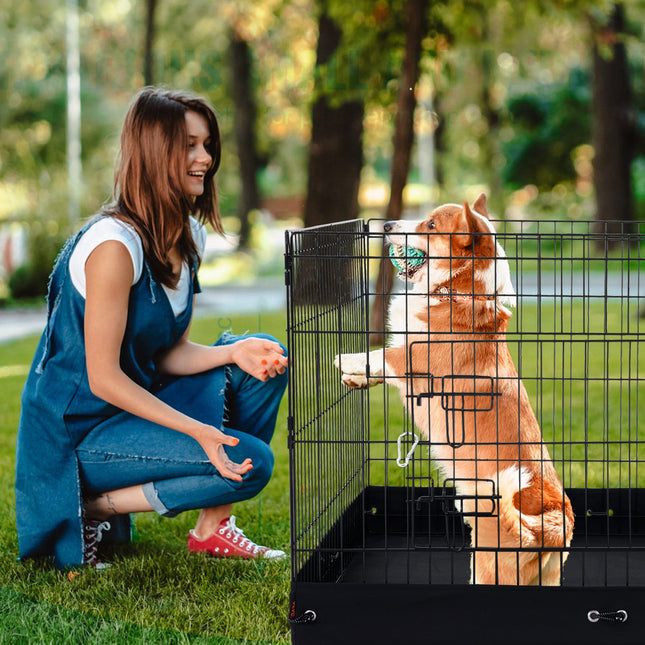 Dog Playpen 4 Panels Foldable Metal Dog Exercise Pen With Bottom Pad Cover