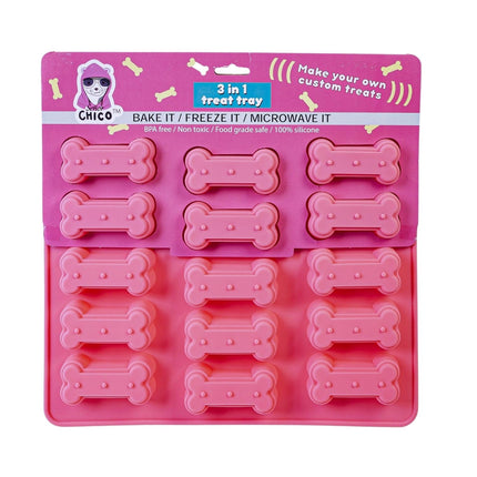3-in-1 Dog Bone Silicone Treat Baking Tray for Healthy, Homemade Dog Treats and More