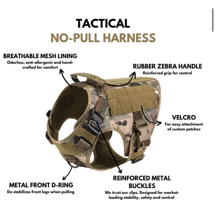 Camo Tactical Dog Harness - Heavy Duty & Quick Release