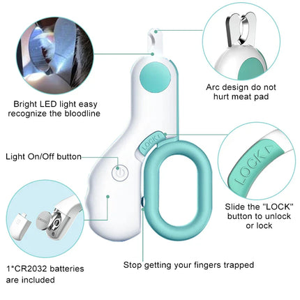 Precision Cat Nail Clipper with Safety Guard and LED Light