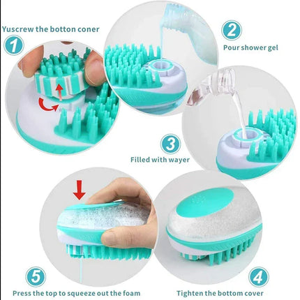 2-in-1 Pet Bath Brush – Soft Silicone Dog Cat Grooming & Massage Comb