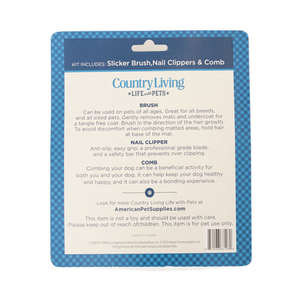 Country Living All-in-One 3-Piece Dog Grooming Kit for a Healthy and Well-Groomed Pet