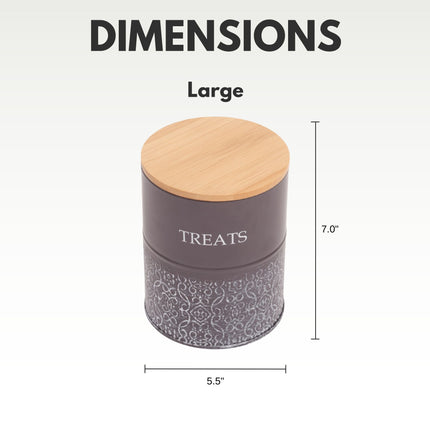 Country Living Dog Treat Canisters - Set of 2 Carbon Steel Jars with Bamboo Lids – Volcanic Gray