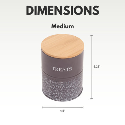 Country Living Dog Treat Canisters - Set of 2 Carbon Steel Jars with Bamboo Lids – Volcanic Gray