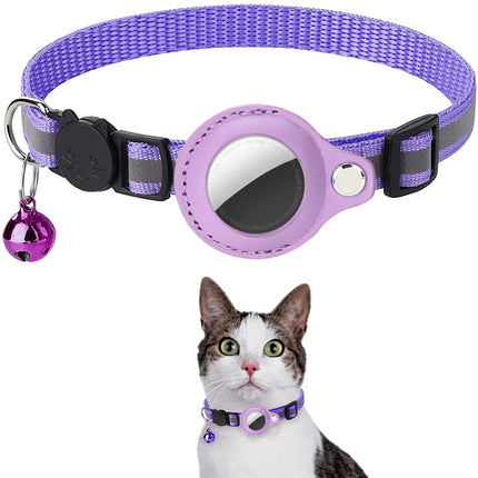 Cat AirTag Holder Collar – Adjustable Reflective Breakaway Kitten Collar with Bell & Waterproof AirTag Case
