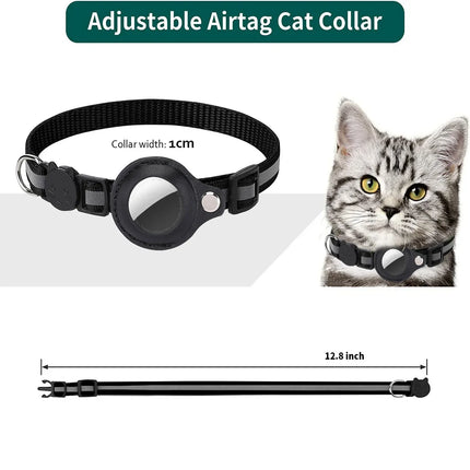 Cat AirTag Holder Collar – Adjustable Reflective Breakaway Kitten Collar with Bell & Waterproof AirTag Case