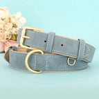 Blue leather dog collar / S