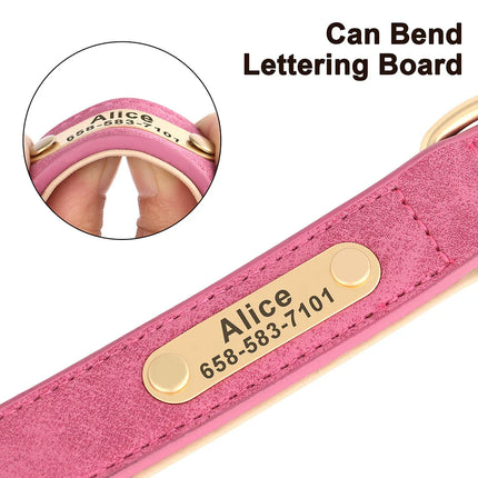 Personalized PU Leather Dog Collar with Custom Engraved ID Tag