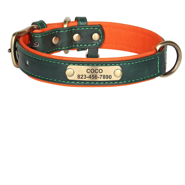 Personalized PU Leather Dog Collar with Custom Engraved ID Tag