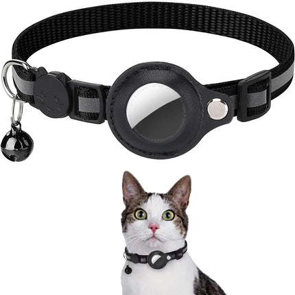 Cat AirTag Holder Collar – Adjustable Reflective Breakaway Kitten Collar with Bell & Waterproof AirTag Case