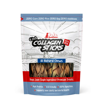 All-Natural Braided Collagen Stick Dog Treats, Supports Joint, Skin & Coat Health – 6-Inch Standard (4-Pack)
